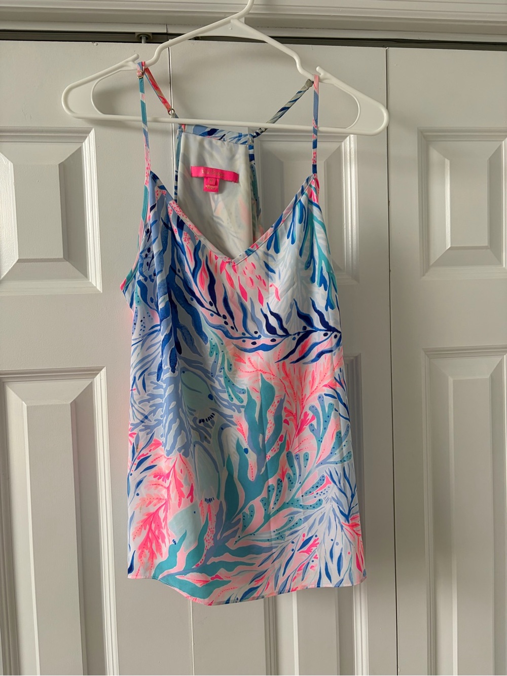 Lilly Pulitzer V-Neck Cami in Blue, Pink & Teal Abstract Print